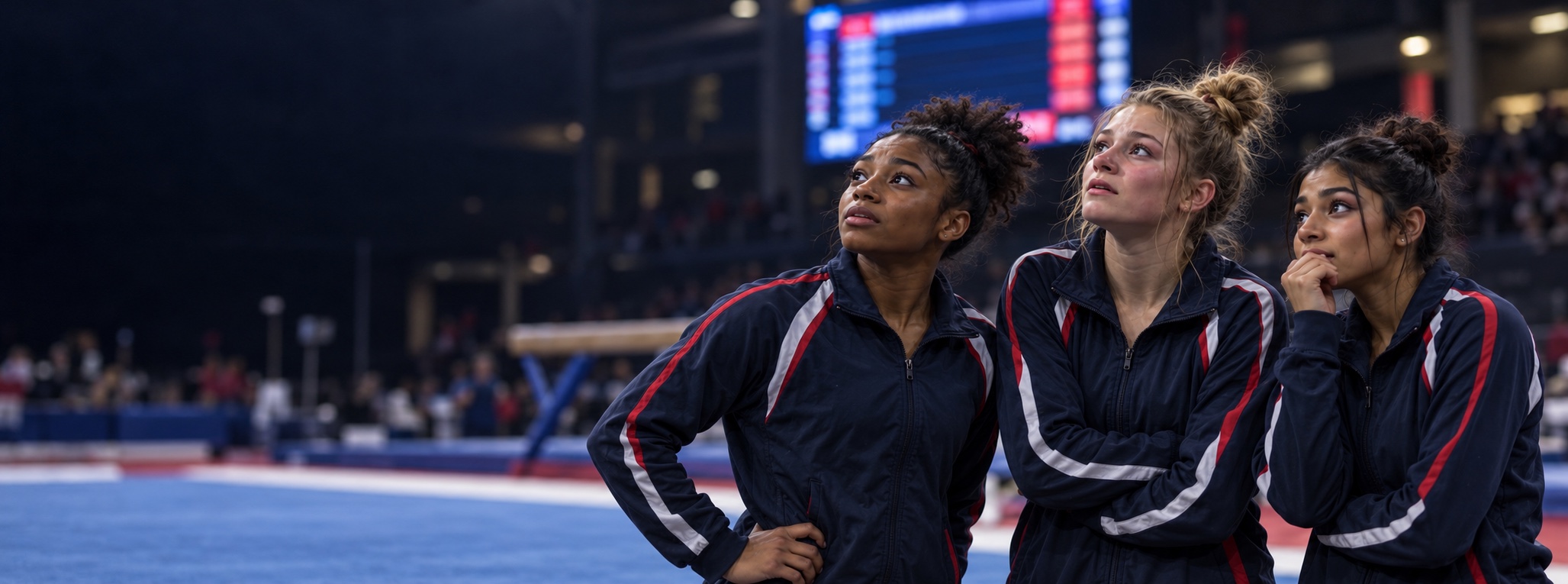 Gymnasts watching the competition
